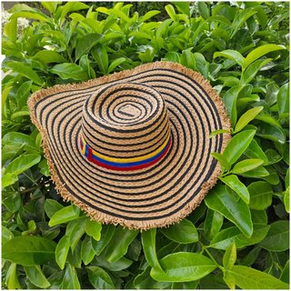 Sombrero Paja Beige Vallenato Tricolor Colombiano