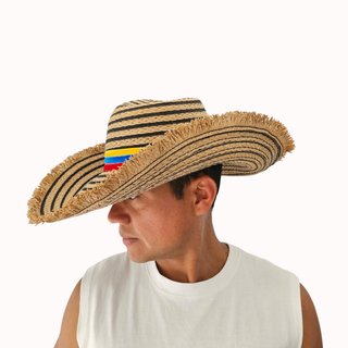 Sombrero Paja Beige Vallenato Tricolor Colombiano