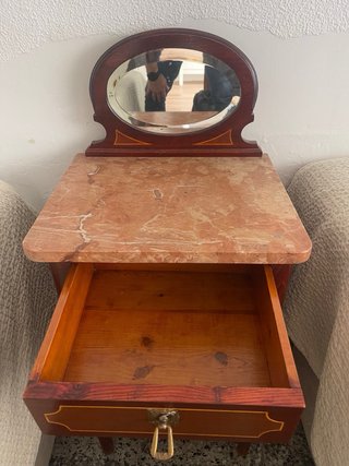 Mesita de noche antigua madera y mármol