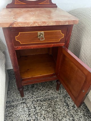 Mesita de noche antigua madera y mármol