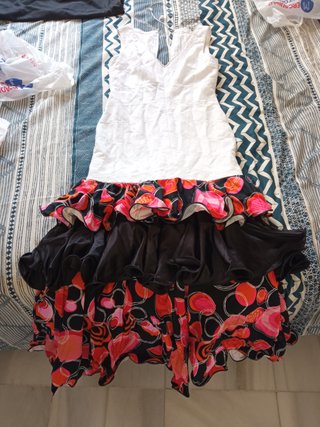 Vestido Flamenca Blanco Volantes Rojos