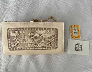 Borsa giapponese con drago beige/oro