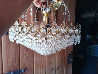 2 Lampade da Soffitto Vintage Dorate con Cristalli
