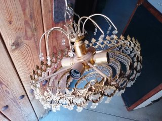 2 Lampade da Soffitto Vintage Dorate con Cristalli