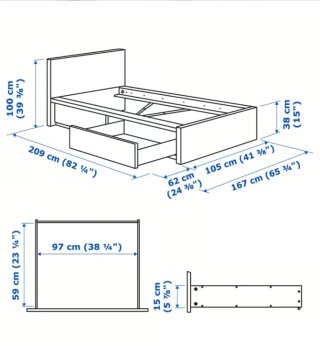 Litera KURA + Cama MALM blanca con cajóneras XXL