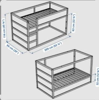Litera KURA + Cama MALM blanca con cajóneras XXL