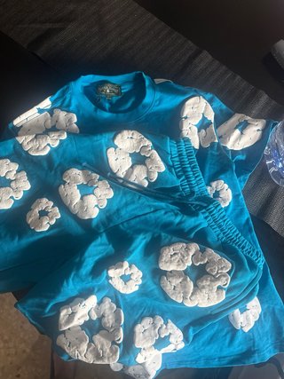 Conjunto azul con apliques blancos Camiseta:s Top