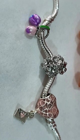 Set de 3 magníficos charms pulsera plata y rosa