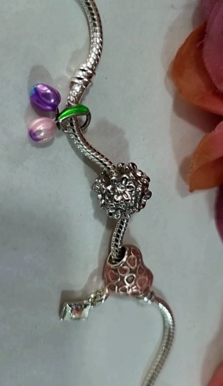 Set de 3 magníficos charms pulsera plata y rosa