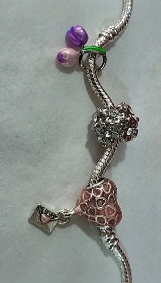 Set de 3 magníficos charms pulsera plata y rosa