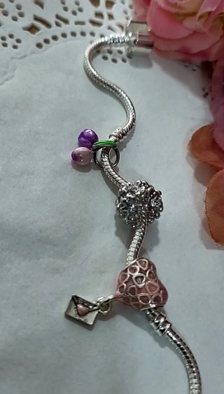 Set de 3 magníficos charms pulsera plata y rosa