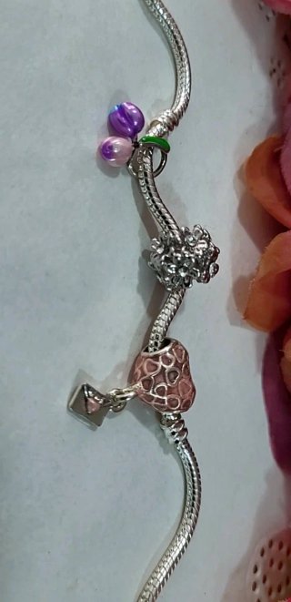 Set de 3 magníficos charms pulsera plata y rosa