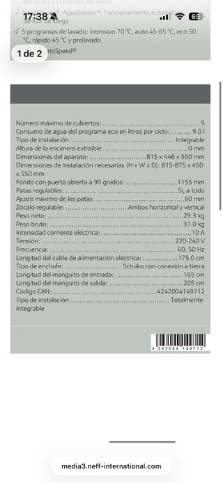 Lavavajillas Neff 45cm