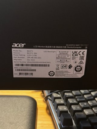 Monitor Acer 27 EK271 Gbi Negro