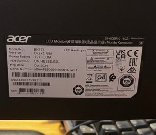 Monitor Acer 27 EK271 Gbi Negro