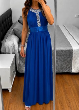 Vestido largo azul eléctrico con pedrería