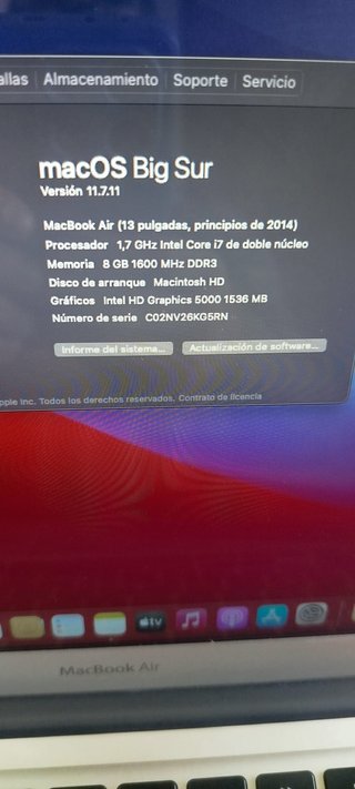 MacBook Air 13 i7 8GB RAM SSD Excelente estado