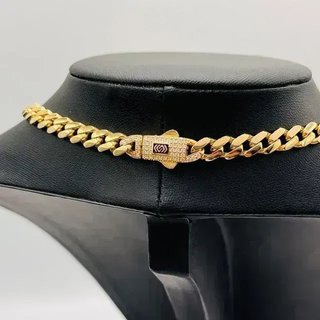 Collar Cubano Oso Azul 7mm 18K