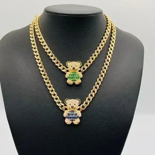 Collar Cubano Oso Azul 7mm 18K