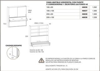 Cama abatible con escritorio y armario 90×190