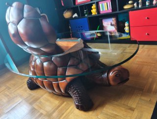 Mesa de centro tortuga madera y cristal
