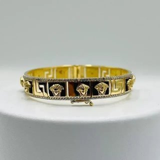 Pulsera Rígida Medusa Onix Greca 18K