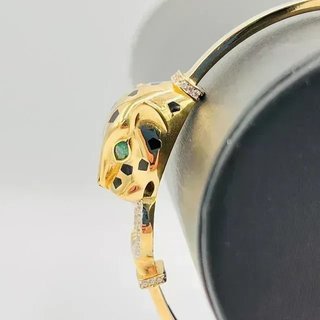 Pulsera rígida pantera con circonitas 18k