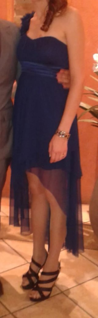 Vestido fiesta azul asimétrico