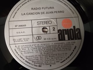 Vinilo Radio Futura - La Canción de Juan Perro