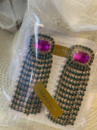 Pendientes Lujosos Verdes y Fucsia MADRINAS FIESTA