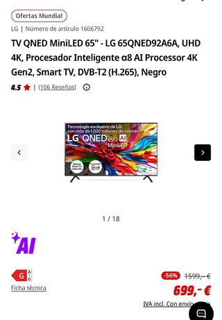 TV LG QNED MiniLED 65 4K UHD AI