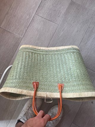 Cesta Rafia Hecha a Mano Asas Piel
