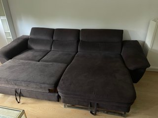 Sofá cama chaise longue marrón tela