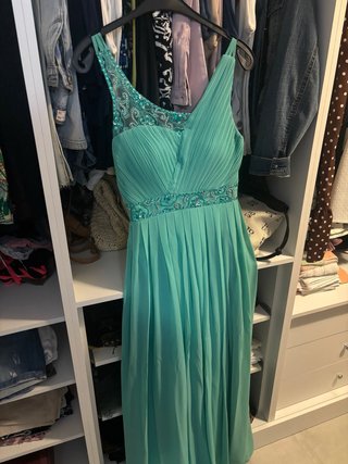 Vestido fiesta verde agua pedrería