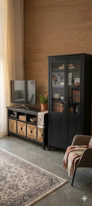 Mueble TV negro y librería negra