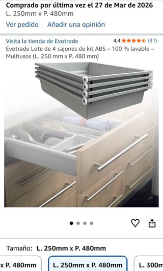 Kit 4 cajones ABS cocina 250mm x 480mm