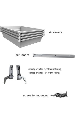 Kit 4 cajones ABS cocina 250mm x 480mm
