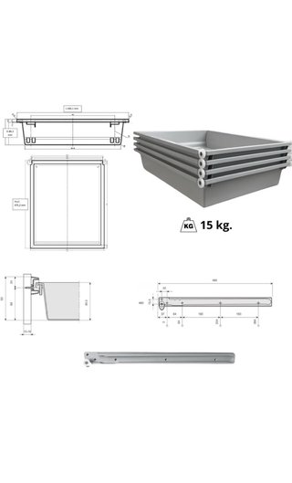 Kit 4 cajones ABS cocina 250mm x 480mm
