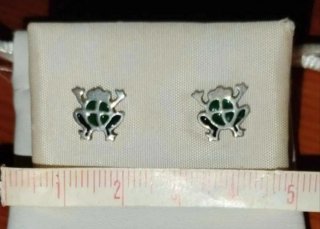 Pendientes ranitas plateados y verde