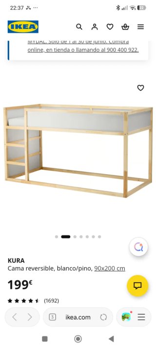 Cama alta Kura IKEA madera y blanco