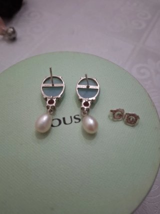 Pendientes Tous Plata Perlas Piedra Azul