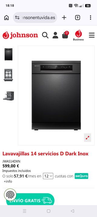 Lavavajillas Johnson Negro Dark