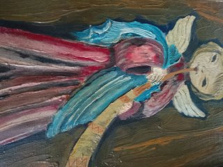 Tríptico pintado a mano: Virgen, Niño y Ángeles