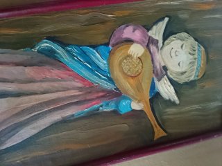 Tríptico pintado a mano: Virgen, Niño y Ángeles