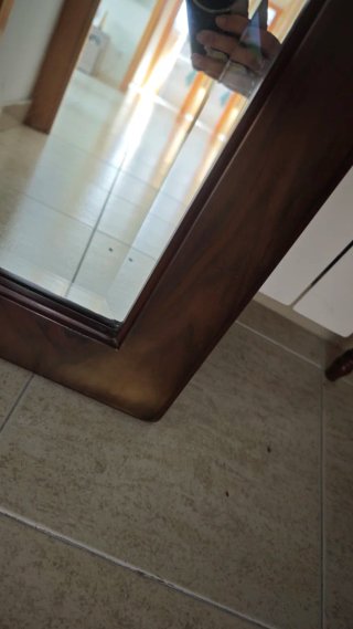 Mesa recibidor de madera con espejo