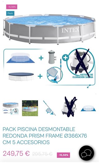 Piscina Intex Redonda 366x73 cm y accesorios
