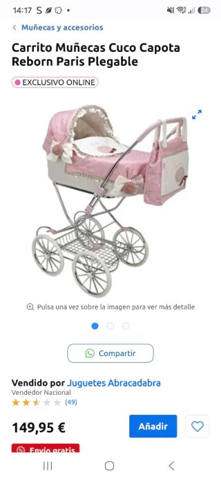 Carrito de bebé de juguete rosa