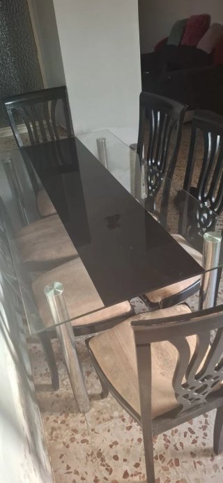 Mesa de comedor cristal y madera