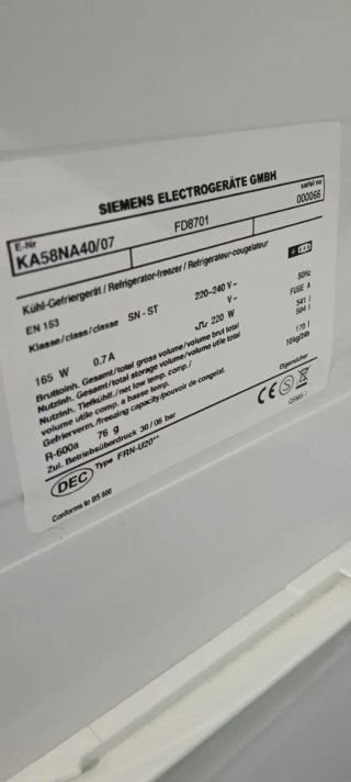 NEVERA AMERICANA SIEMENS NO FROST ENERGÍA A+