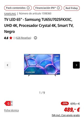 TV Samsung 65 UHD 4K TU65U7025FKXXC